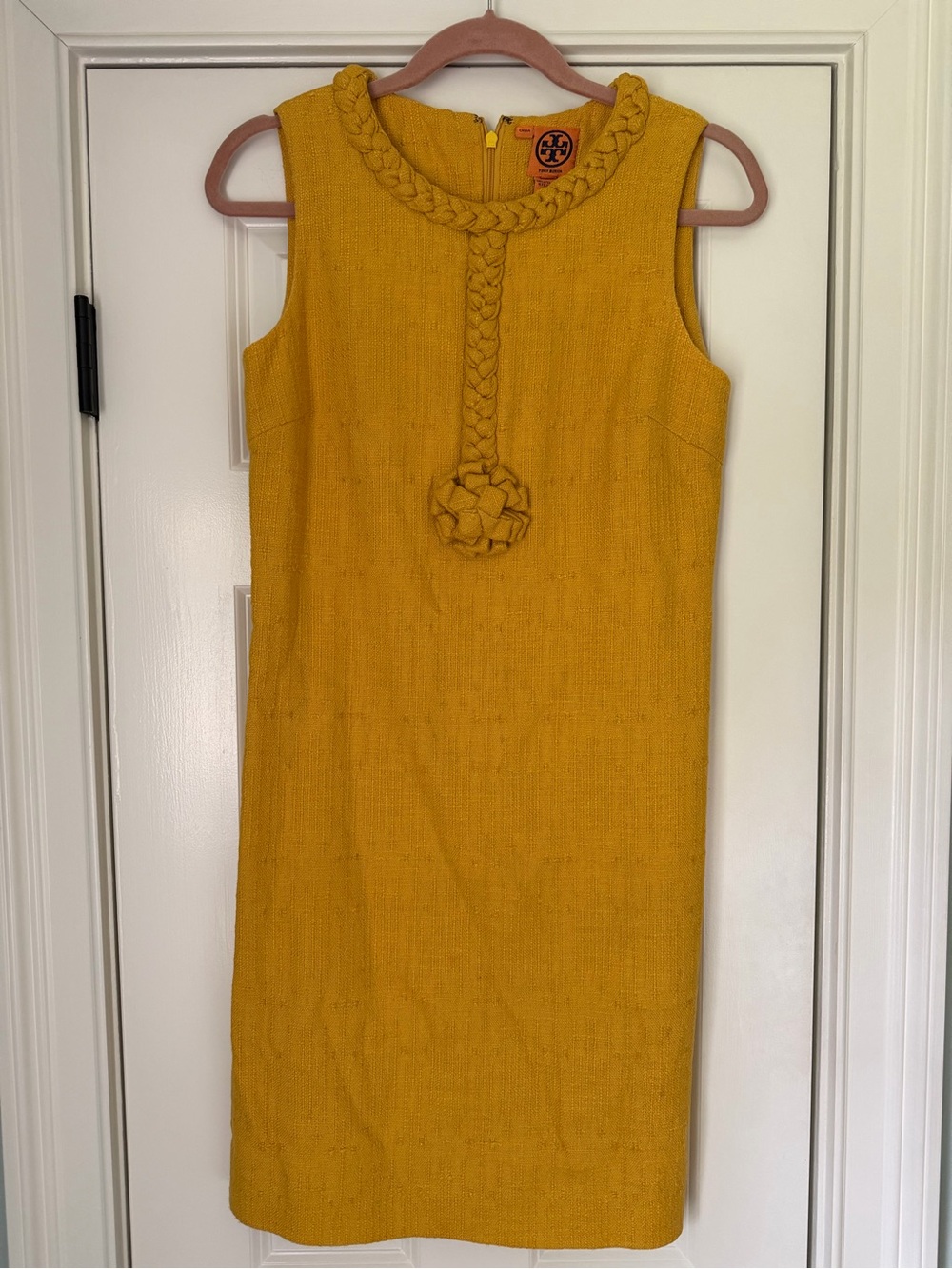 Tory Burch Dress in Mustard Yellow Sleeveless Braided Trim Size 6